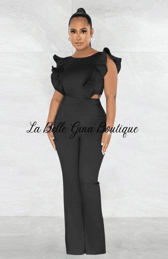 Eliane Round neck jumpsuit-Black - La Belle Gina Boutique