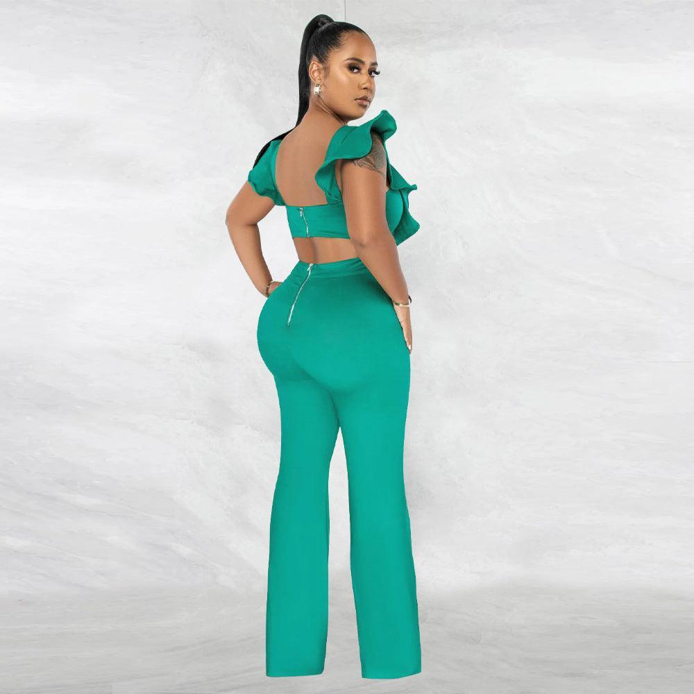 Eliane Round neck jumpsuit-Green - La Belle Gina Boutique