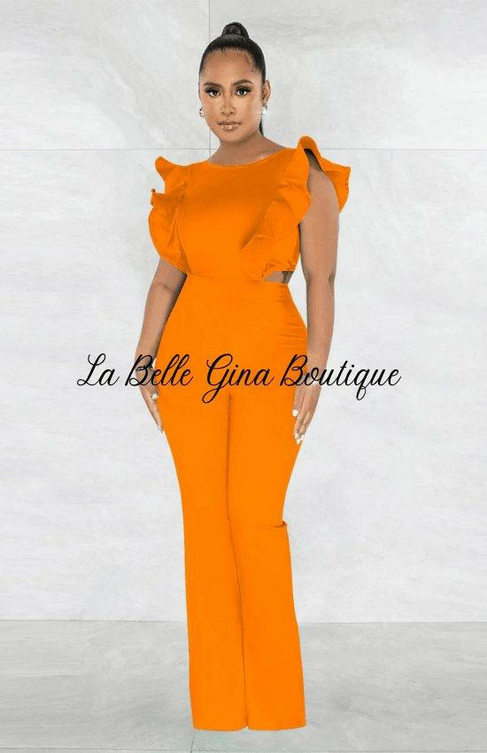 Eliane round neck jumpsuit-Orange - La Belle Gina Boutique