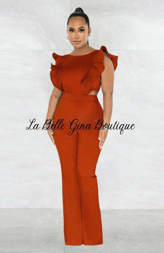 Eliane Round neck jumpsuit-Red - La Belle Gina Boutique