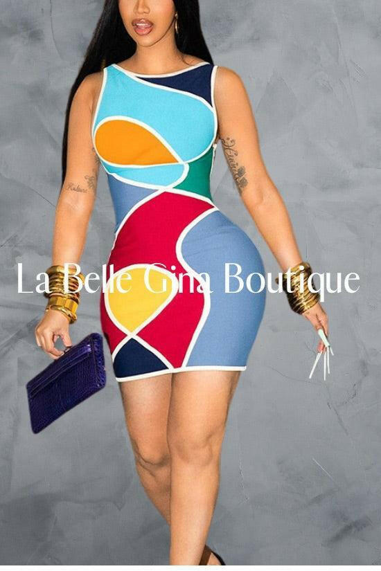 Eliane sexy Slim print mini dress-multicolor - La Belle Gina Boutique