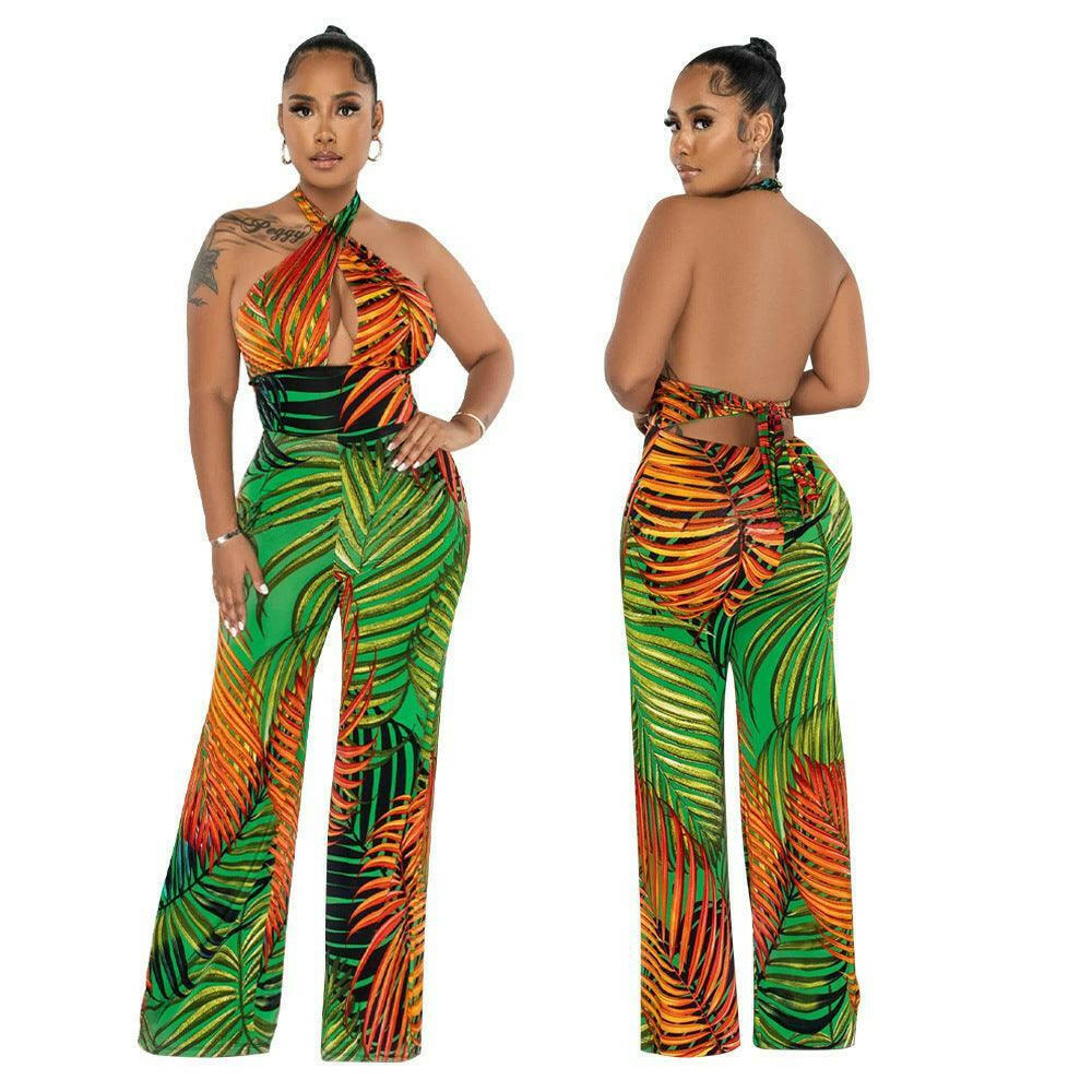 Elise Sleeveless sexy strapless printed Jumpsuit-Green - La Belle Gina Boutique