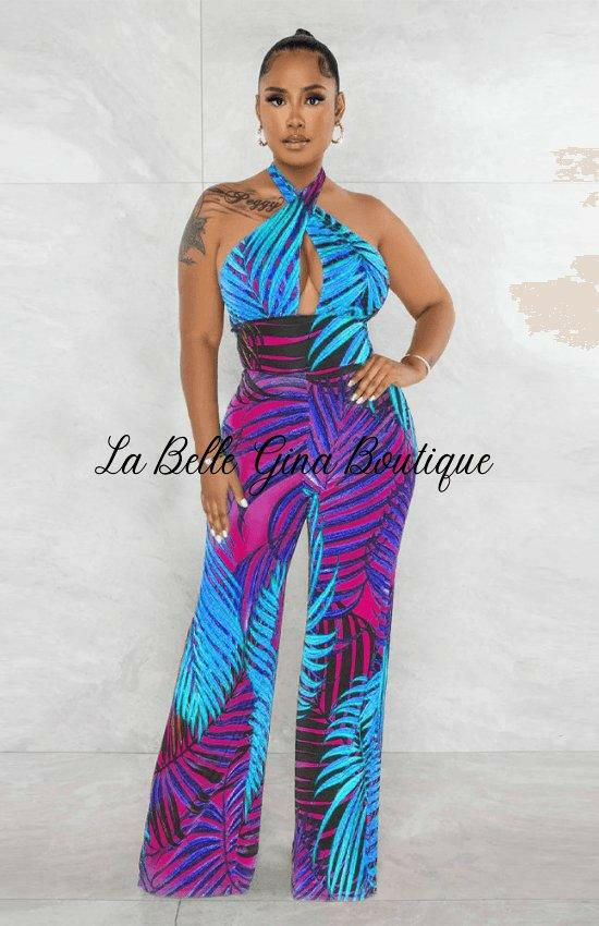 Elise Sleeveless sexy strapless printed Jumpsuit-Light Blue - La Belle Gina Boutique