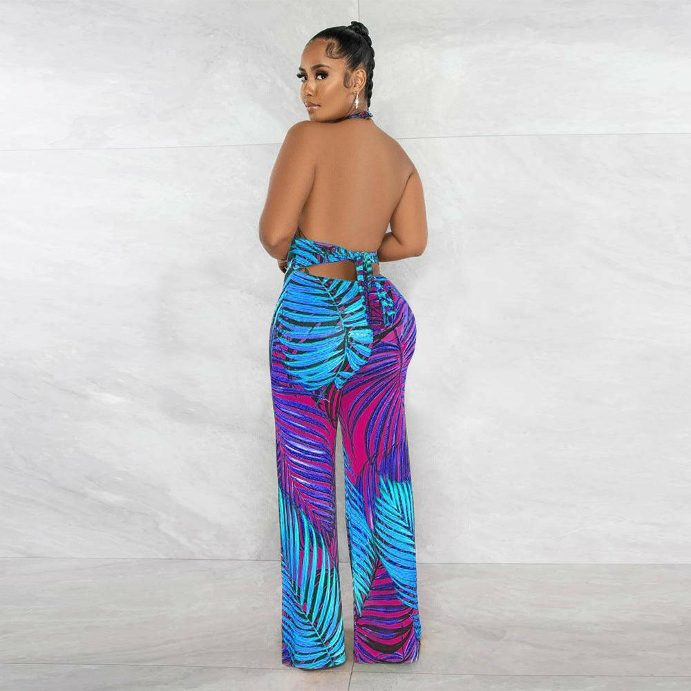 Elise Sleeveless sexy strapless printed Jumpsuit-Light Blue - La Belle Gina Boutique