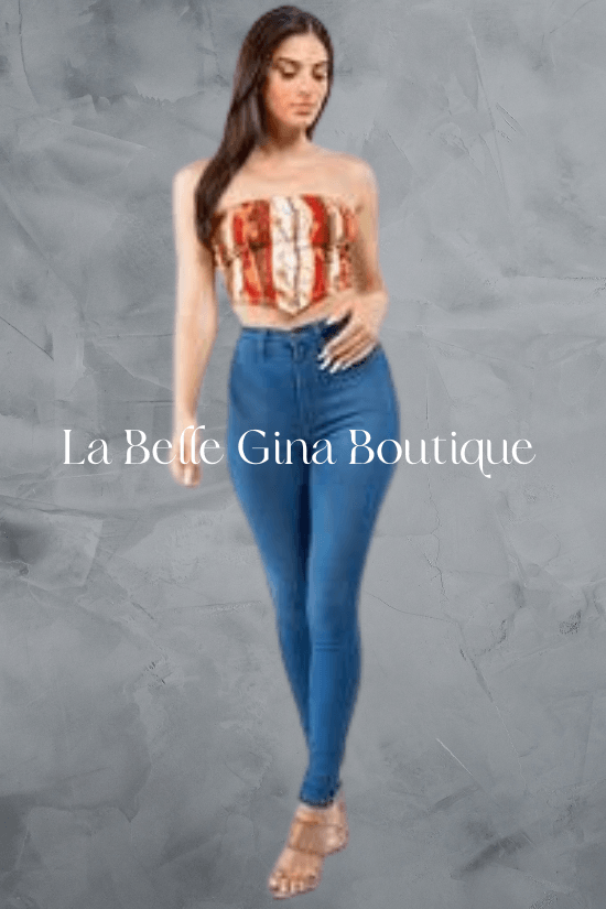 ENA off shoulder versace print crop top - La Belle Gina Boutique