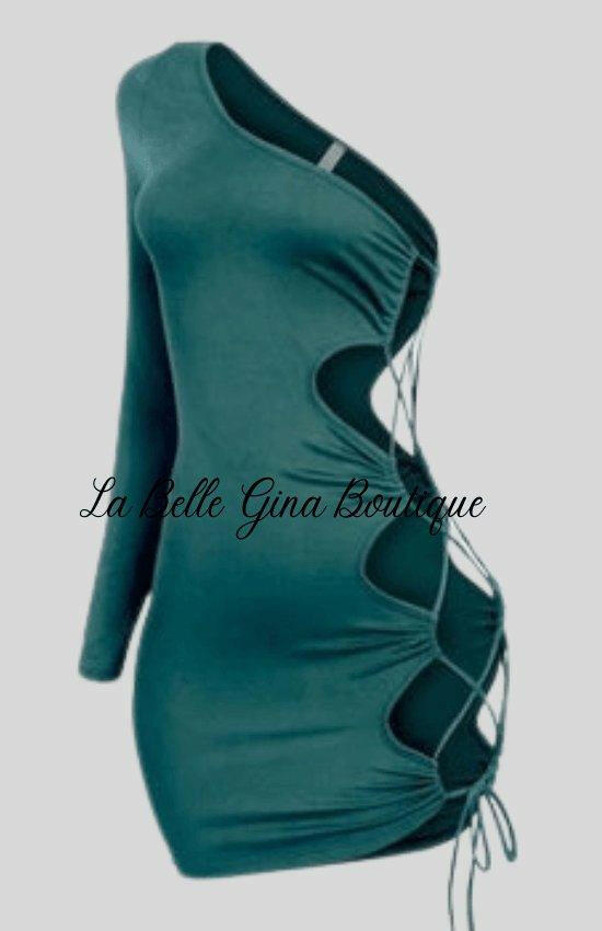 Ena one sleeve side cut out layered mini dress - La Belle Gina Boutique