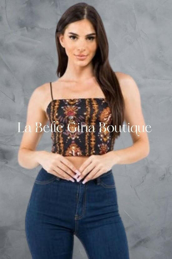 Ena sleeveless baroque Venus print crop top - La Belle Gina Boutique