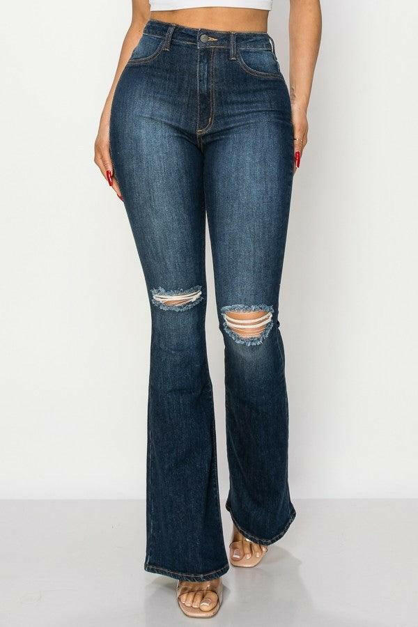 Enit junior flare knee cut denim jeans - La Belle Gina Boutique