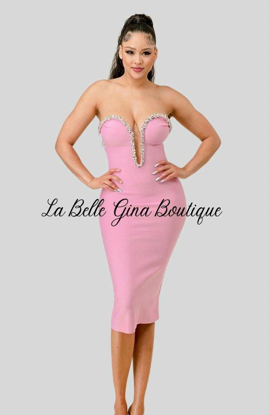 Erline Sequin Line Details Mini Dress-Pink - La Belle Gina Boutique