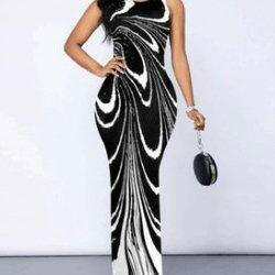 ERNITE all over print round neck sleeveless dress - La Belle Gina Boutique