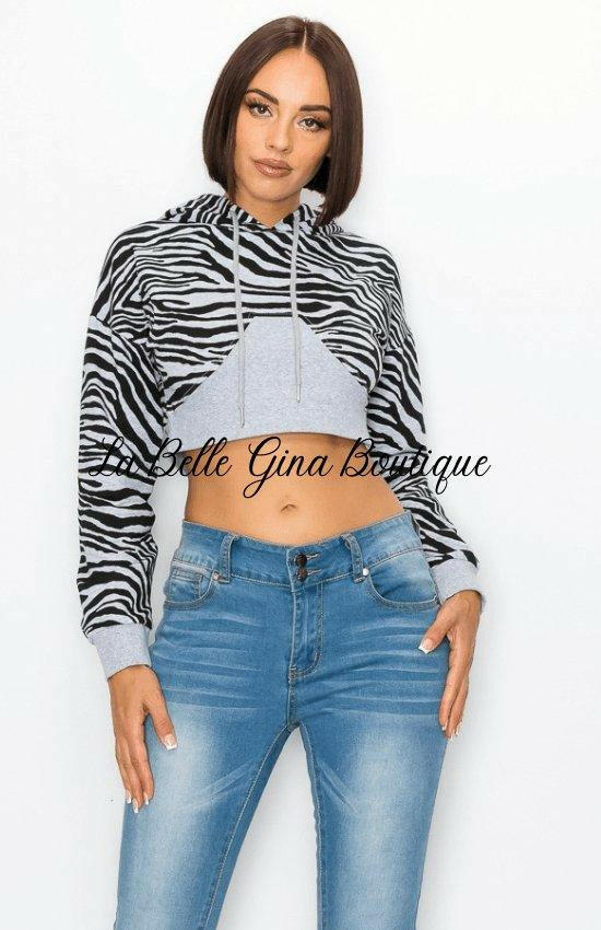 FIA zebra crop sweatshirt with toneby tone color top - La Belle Gina Boutique