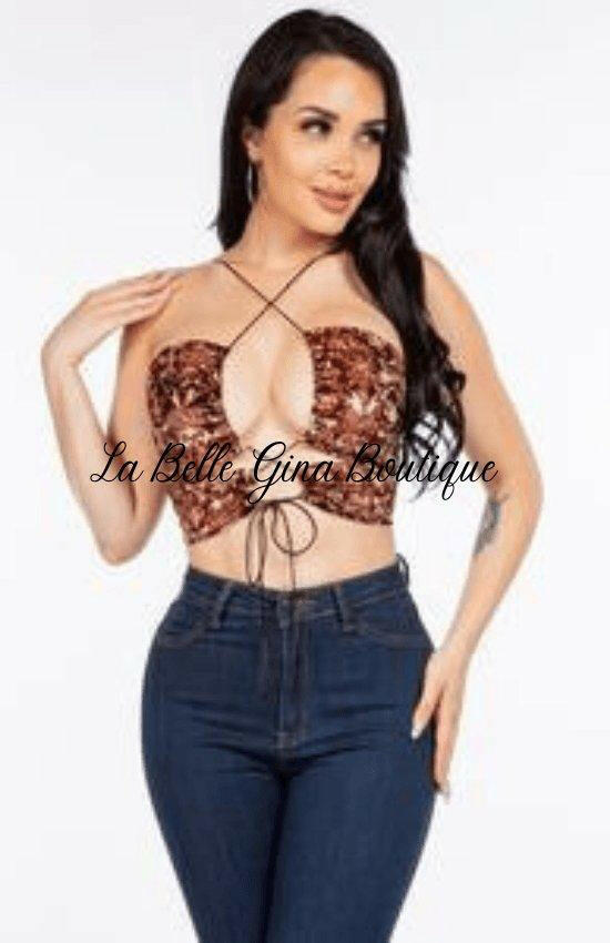 JAY sleeveless crisscross neck printed crop top - La Belle Gina Boutique