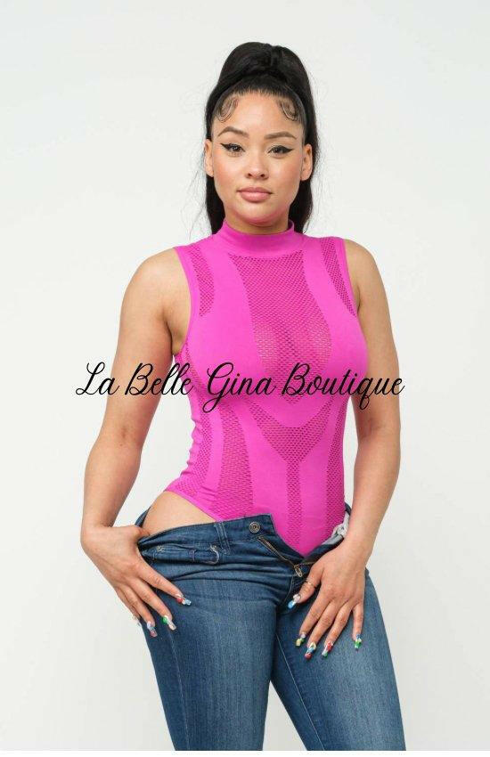 Julie All Over Fishnet Bodysuit-Fuchsia - La Belle Gina Boutique