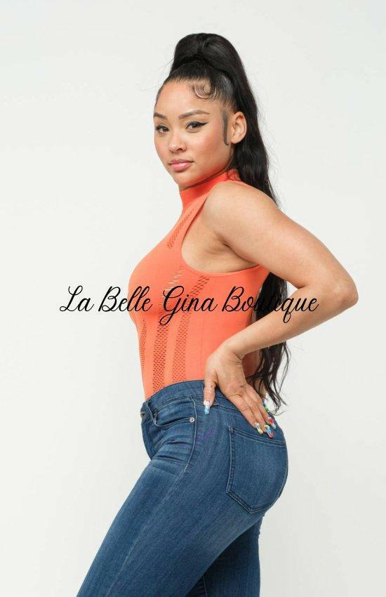 Julie All Over Fishnet Bodysuit-Orange - La Belle Gina Boutique