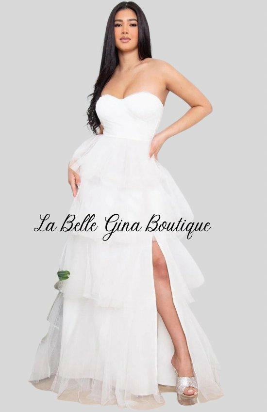 Julie Mesh tulle Fabric Tube Top Maxi Dress-Ivory La Belle Gina Boutique Julie Mesh tulle Fabric Tube Top Maxi Dress-Ivory La Belle Gina Boutique