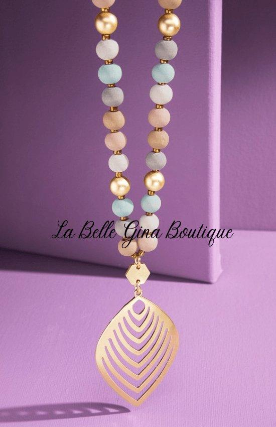 June beaded leaf pendant Necklace-Multi - La Belle Gina Boutique