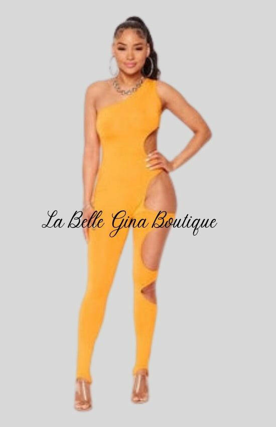 Kale one shoulder with left side exposure jumpsuit. - La Belle Gina Boutique