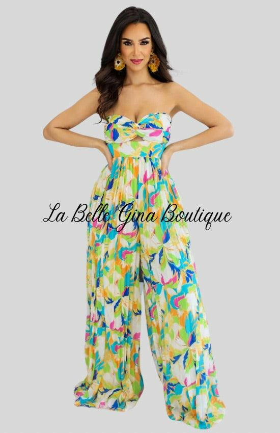 Léna Off Shoulder Print Pleated Jumpsuit - La Belle Gina Boutique