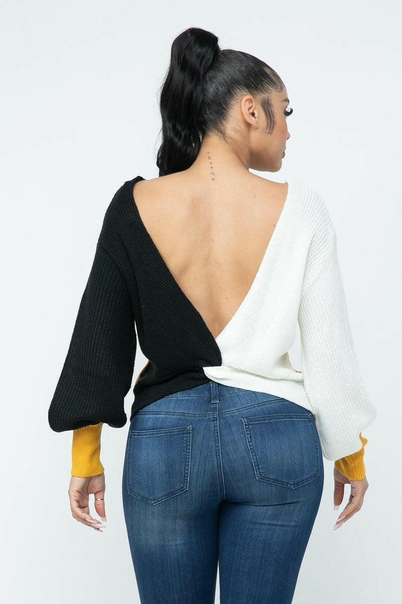 Lia twisted open back cozy sweater - La Belle Gina Boutique