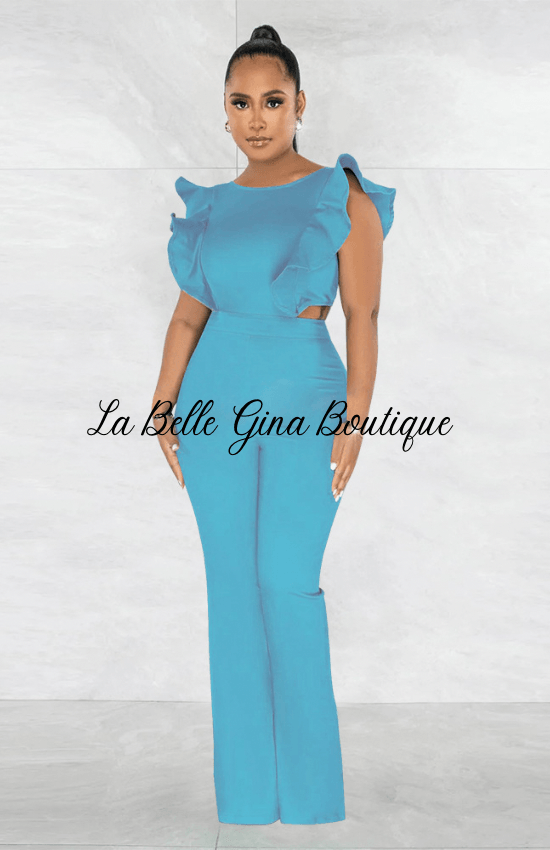 Liane Round neck jumpsuit-Light Blue - La Belle Gina Boutique