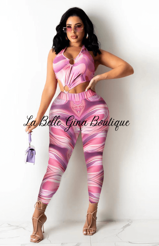 Lidia chest ring cut out print jumpsuit-Rose - La Belle Gina Boutique