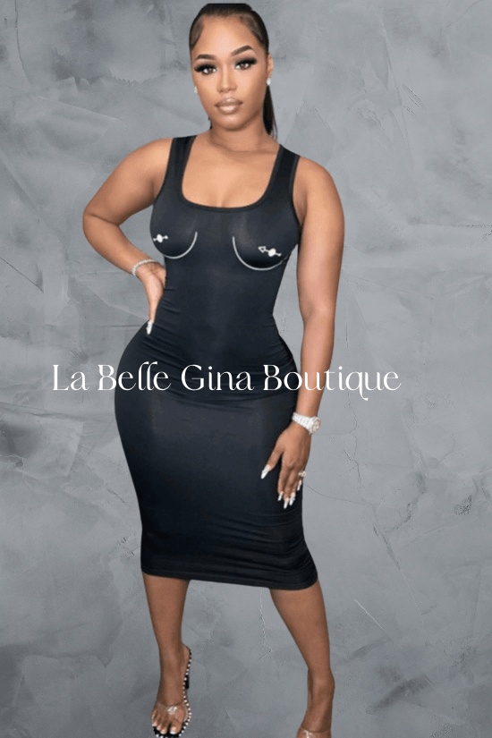 LOLA U neck sleeveless bodycon dress - La Belle Gina Boutique