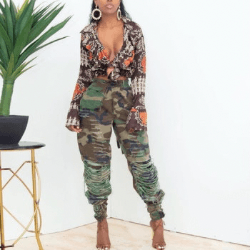 Look My Way printed hole casual-pants - La Belle Gina Boutique