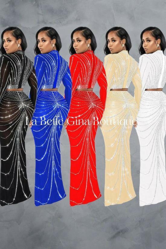 Lora rhinestones sheer red set - La Belle Gina Boutique