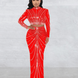 Lora rhinestones sheer red set - La Belle Gina Boutique