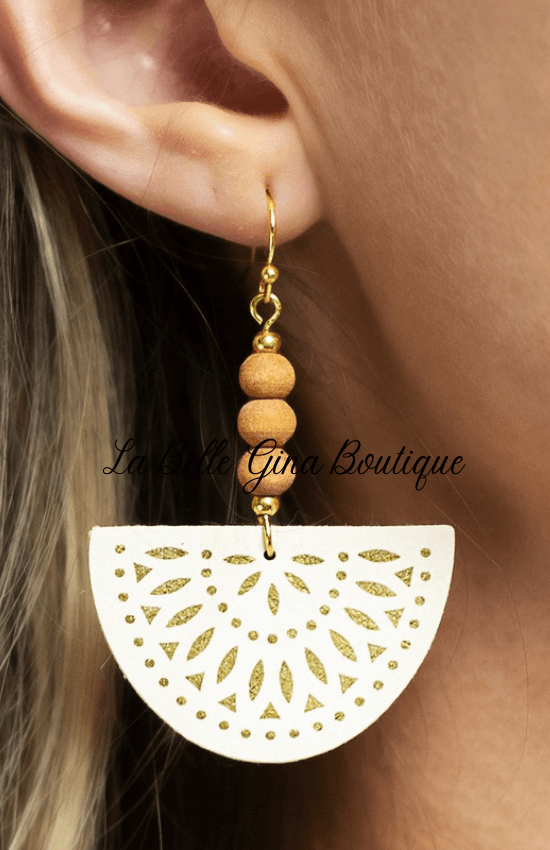 Lora wood bead accent dangle drop earrings-Taupe - La Belle Gina Boutique