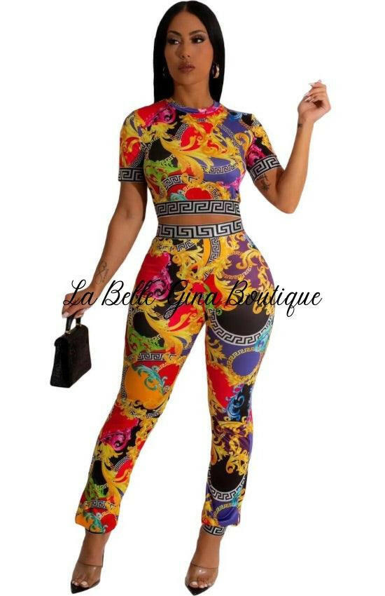 Lucie summer Fashion print short sleeve Set - La Belle Gina Boutique