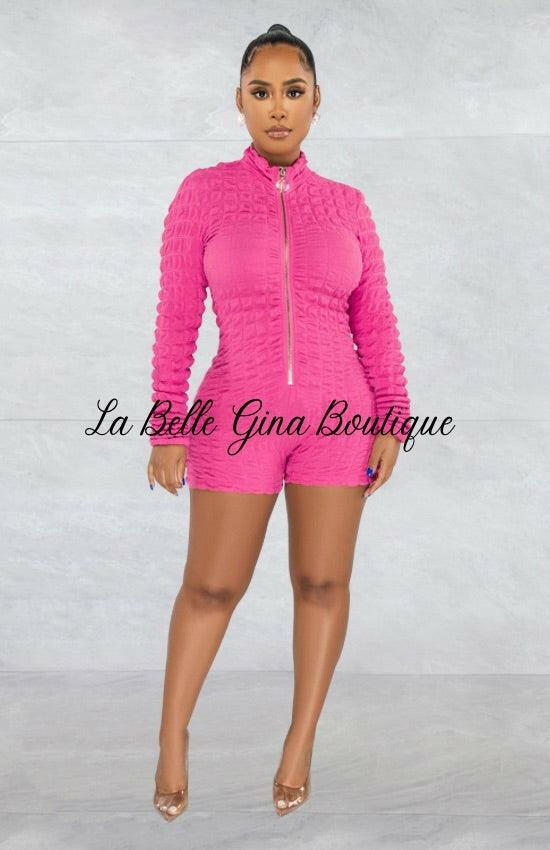 Maria Solid Color Long Sleeves Romper-Rose - La Belle Gina Boutique