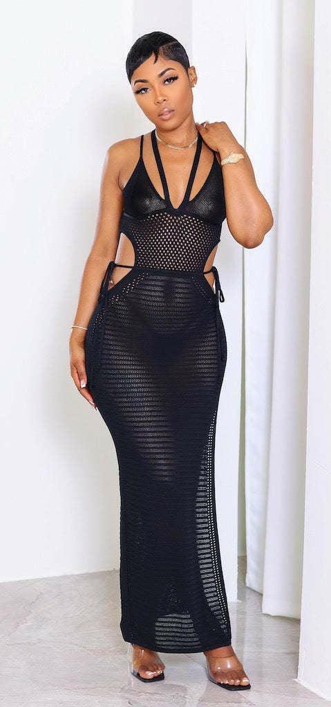 Marthe open back suspender neck mesh Beach Dress-Black La Belle Gina Boutique Marthe open back suspender neck mesh Beach Dress-Black La Belle Gina Boutique