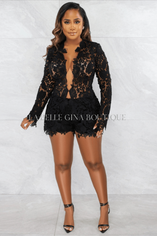 MIA autumn sexy hollow lace cardigan long sleeves shorts - La Belle Gina Boutique