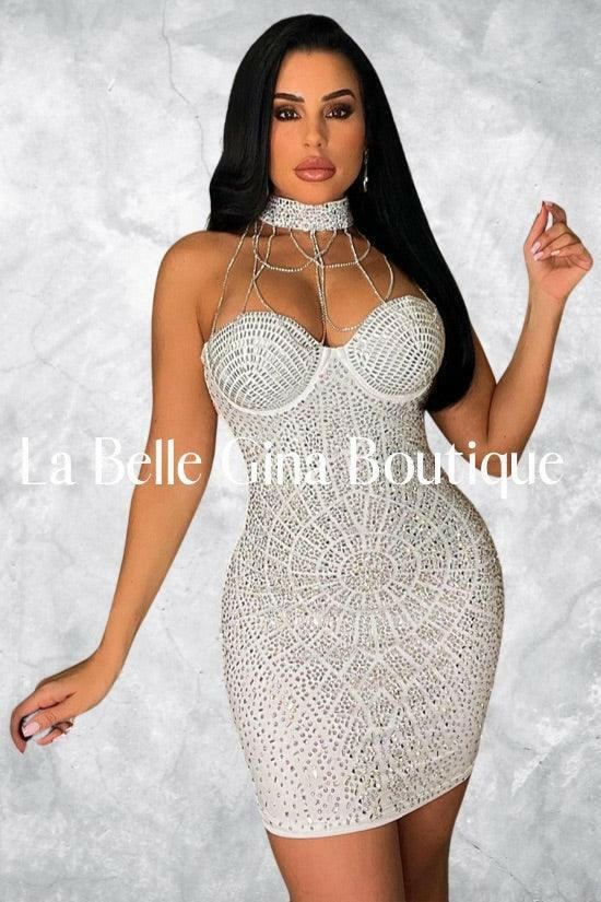 Mirtha tight chest tassel hot drill dress-white - La Belle Gina Boutique