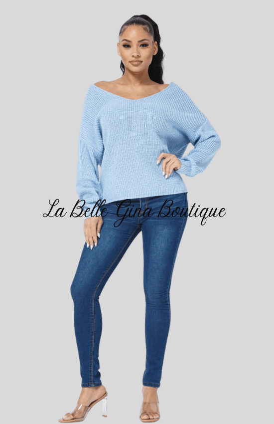 Mya twist open back loose fit sweater - La Belle Gina Boutique