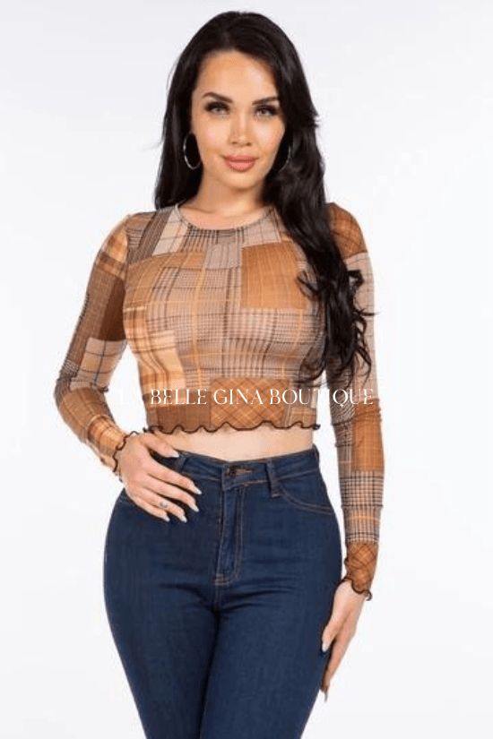 NELLE long sleeve round neck sheer mesh top - La Belle Gina Boutique