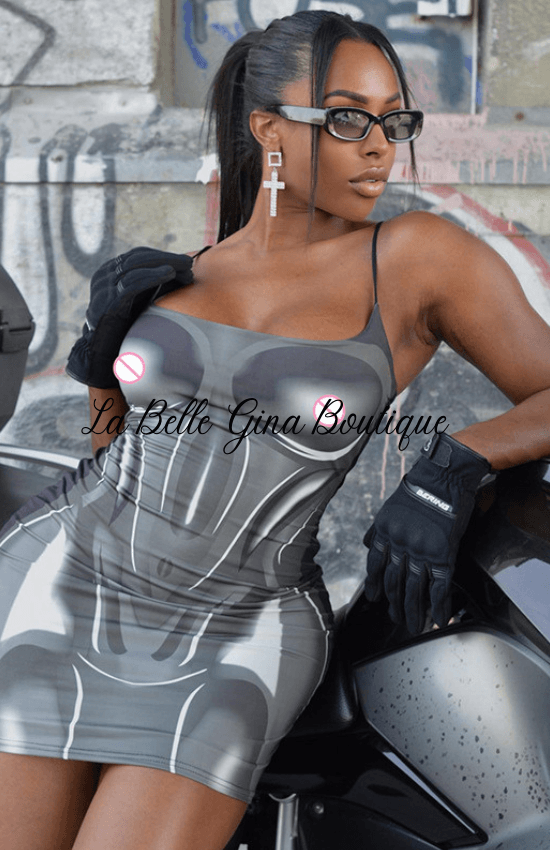NELLE sexy suspender backless 3D body print dress - La Belle Gina Boutique