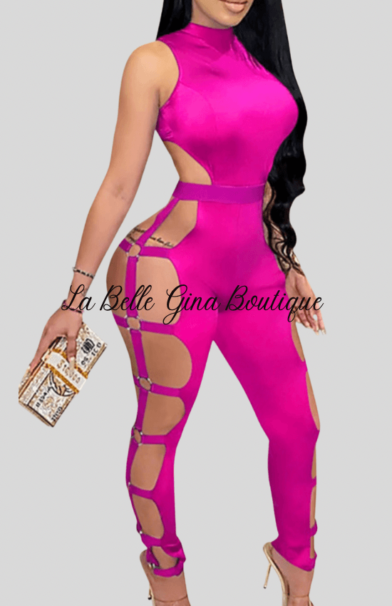 NELLIE sexy hollow out sleeveless solid color jumpsuit - La Belle Gina Boutique