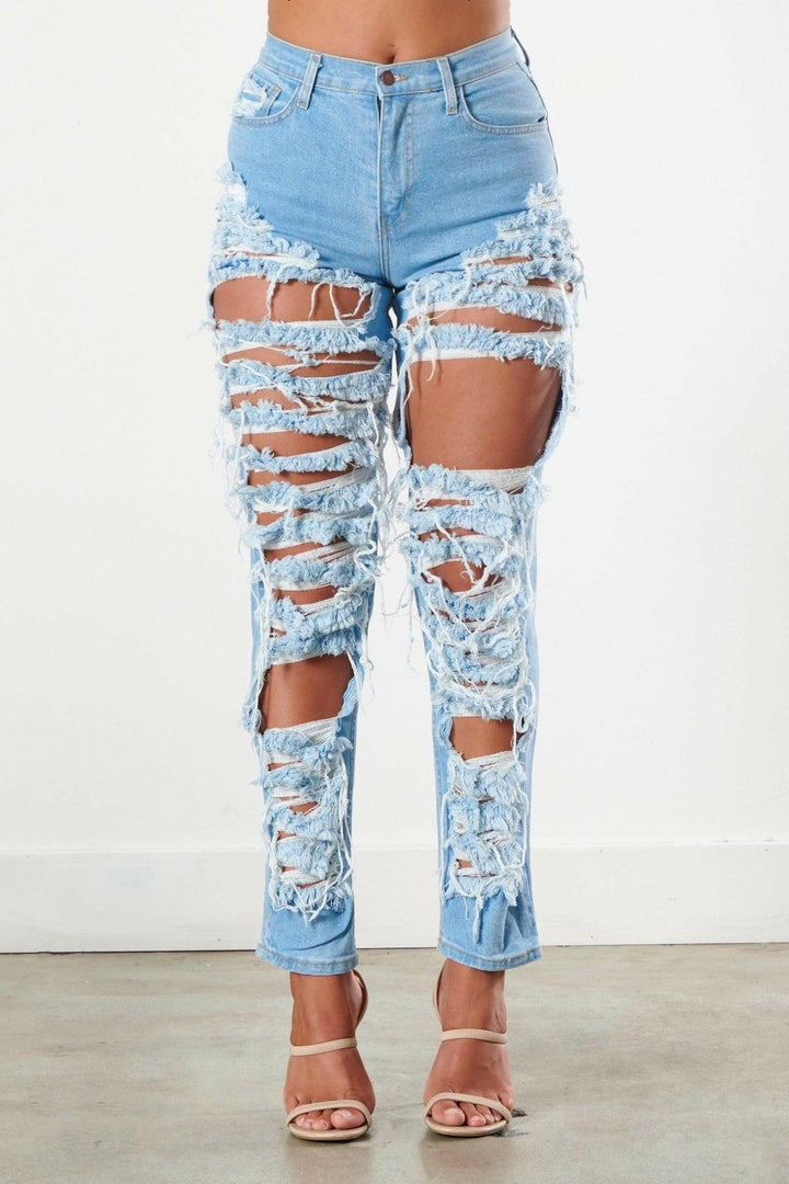 Nita distressed straight Jeans. - La Belle Gina Boutique