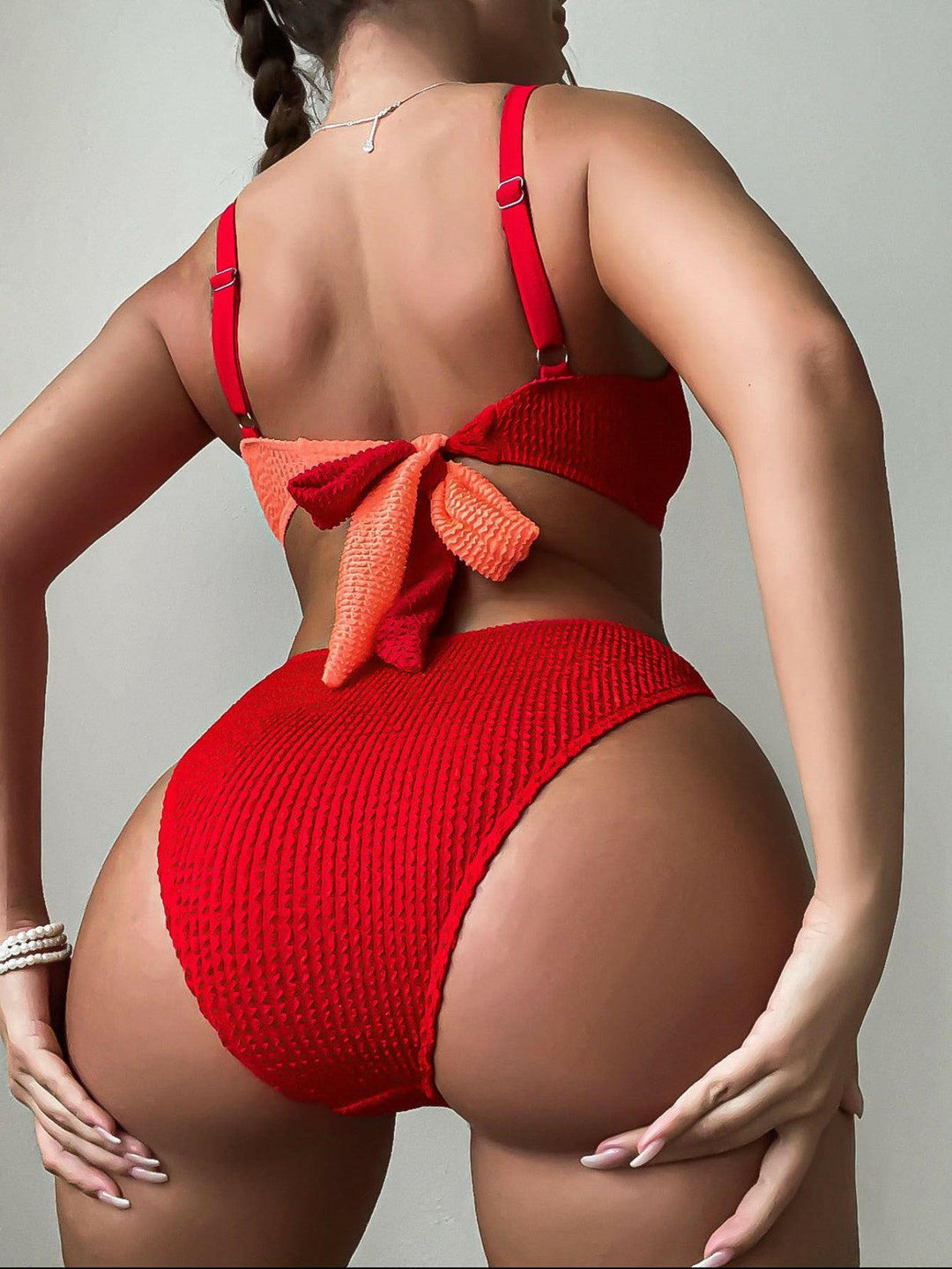 Sara Simple Ring Women’s Split Swimwear Red - La Belle Gina Boutique