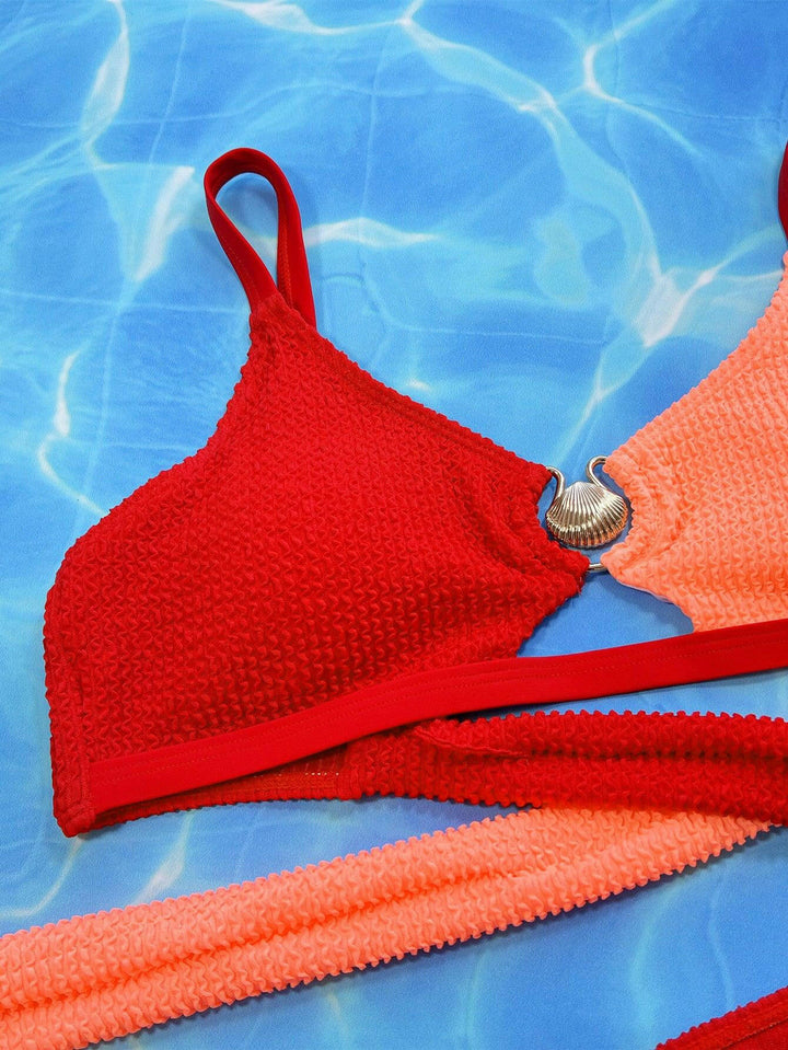 Sara Simple Ring Women’s Split Swimwear Red - La Belle Gina Boutique