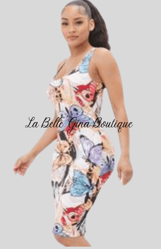 sasha brushed dty butterflies and chain print detailed tank mini dress. - La Belle Gina Boutique