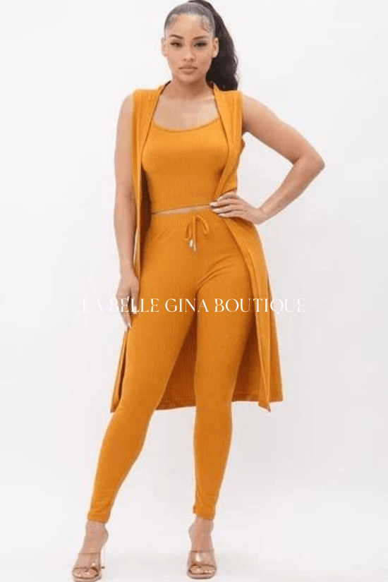THREE piece ribbed legging set with top and cardigan - La Belle Gina Boutique