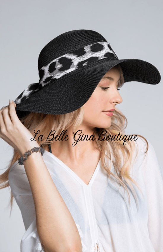Tropical Black print Bow Sun Hat - La Belle Gina Boutique