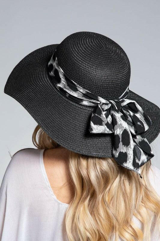 Tropical Black print Bow Sun Hat - La Belle Gina Boutique